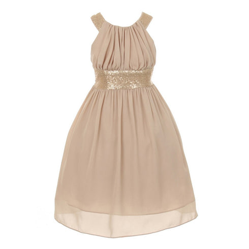 Cinderella Couture Little Girls Champagne Dazzling Sequin Pleated Dress 8-14 - SophiasStyle.com